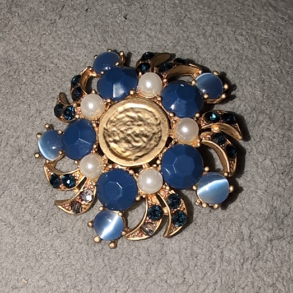 Vintage Gold And Blue Brooch